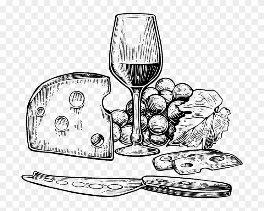 Wine And Cheese Png Black And White - Wine And Cheese Illustration Clipart #1675026