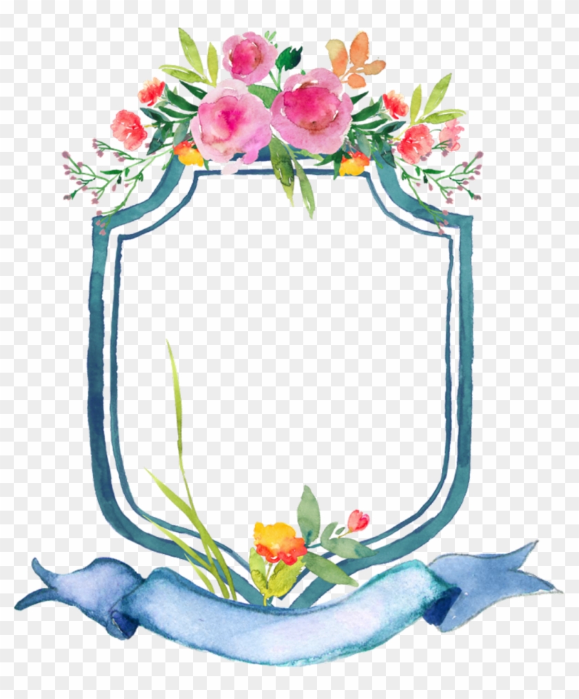#ribbon #flower #frame #spring #summer #colorful #floral - Watercolor Crest Clipart