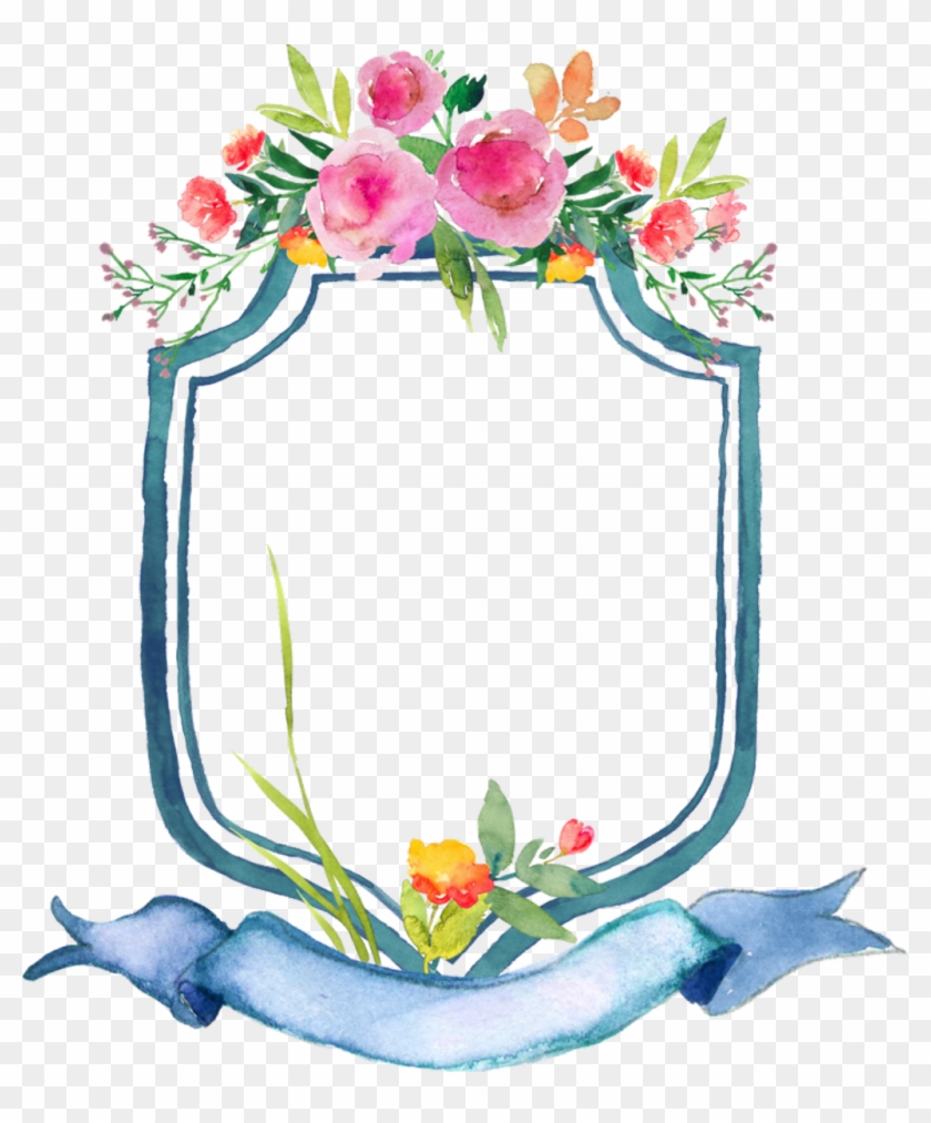 Download Ribbon Flower Frame Spring Summer Colorful Floral Watercolor Crest Clipart 1678030 Pikpng