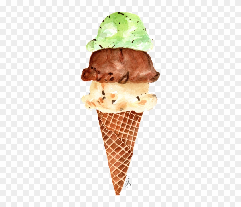 Ice Cream In Watercolor - Ice Cream Watercolor Png Clipart