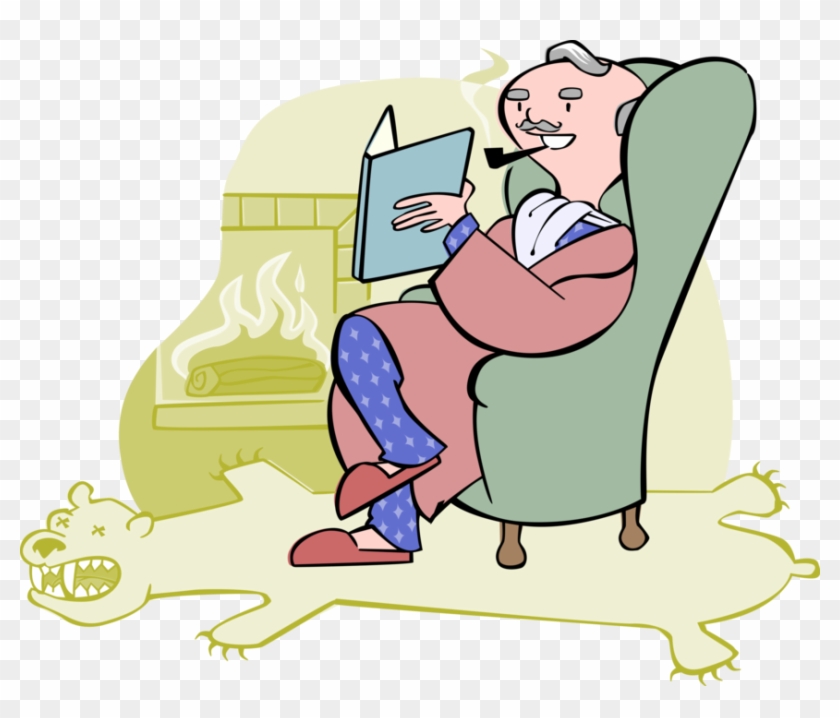 Vector Illustration Of Grandfather Reading Book In - Mann Liest Buch Clipart - Png Download
