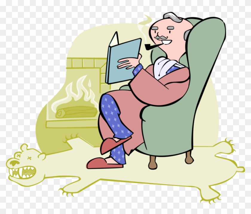 Vector Illustration Of Grandfather Reading Book In - Mann Liest Buch Clipart - Png Download #1683043