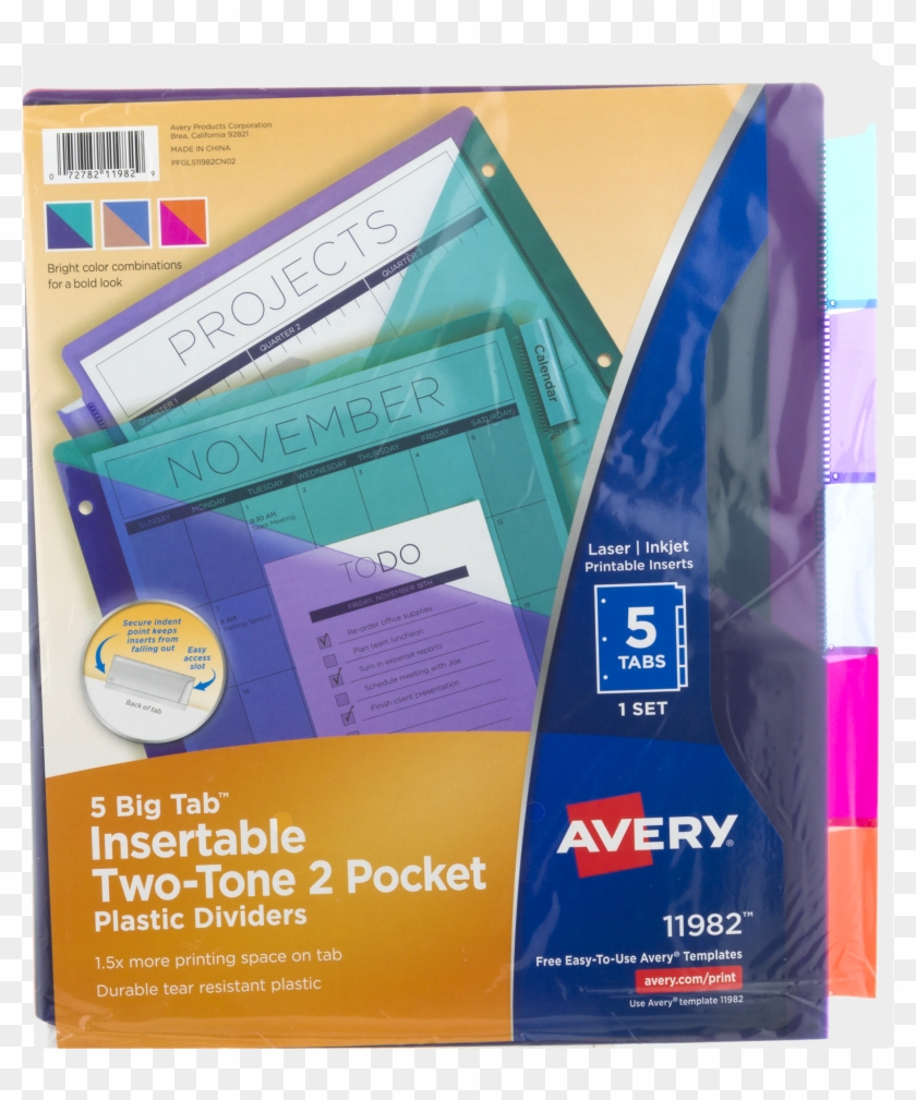Avery Two Tone Big Tab Plastic Double Pocket Insertable - Binder Divider With Pockets Clipart #1684122