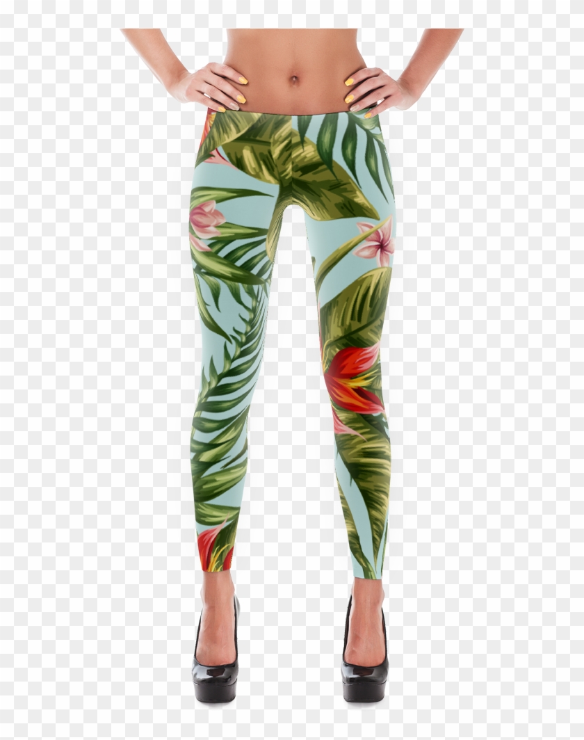 Tropical Floral Pattern Print Leggings - Trousers Clipart #1684932