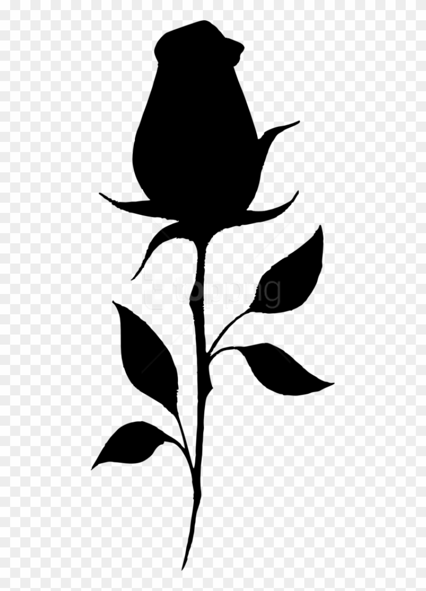 Silhouette Long Stem Rose Clipart - Draw-vip