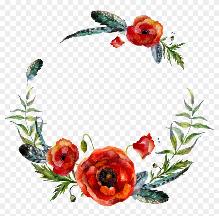 2008 X 1886 7 - Red Flower Wreath Watercolor Clipart