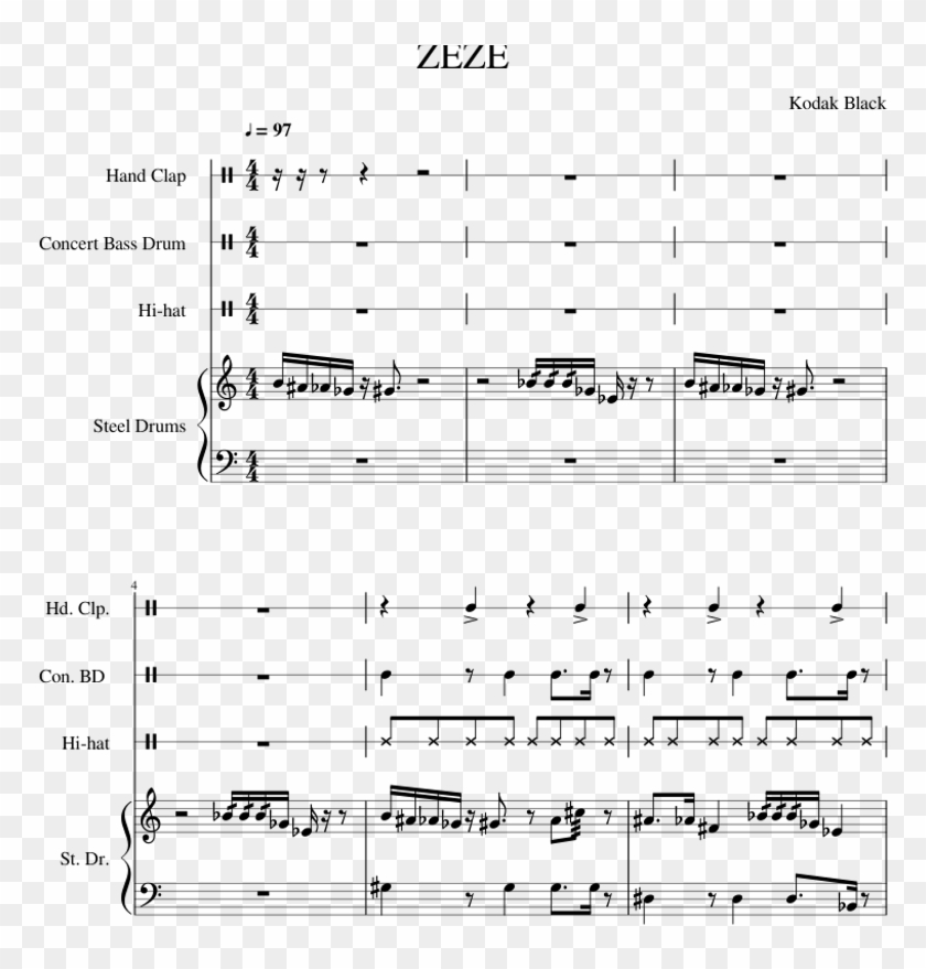 Zeze - Kodak Black - Virus Beethoven Bass Sheet Clipart #1697370