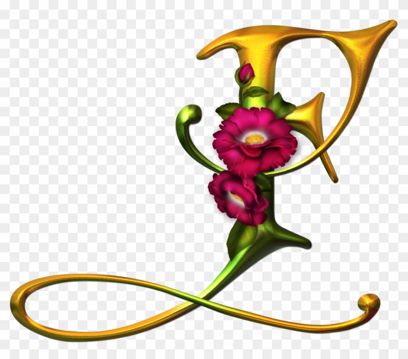 Alfabeto Dorado Con Flores Rosas Clipart #175051