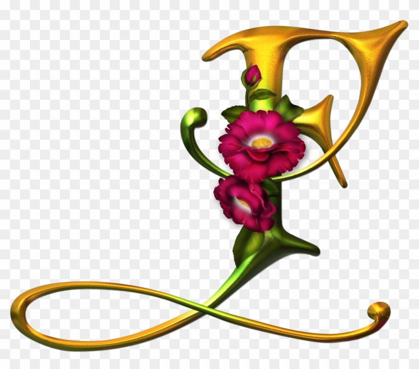 Alfabeto Dorado Con Flores Rosas Clipart