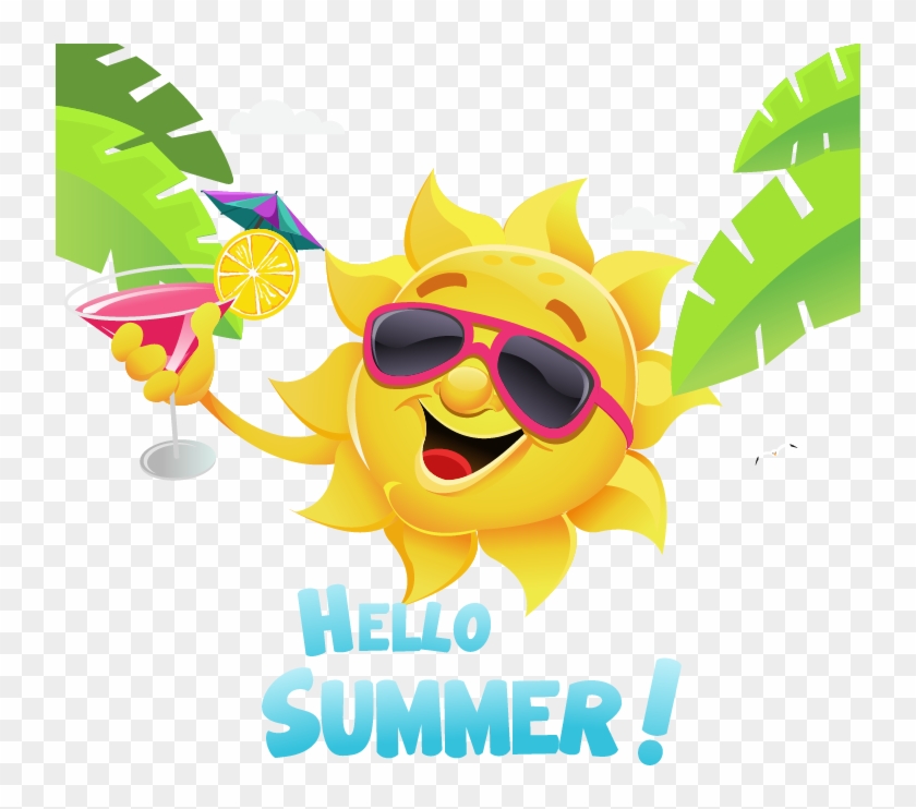 Summer Great Sun Illustration Element Fresh Cartoon - Drinking Sun Png Clipart #179545