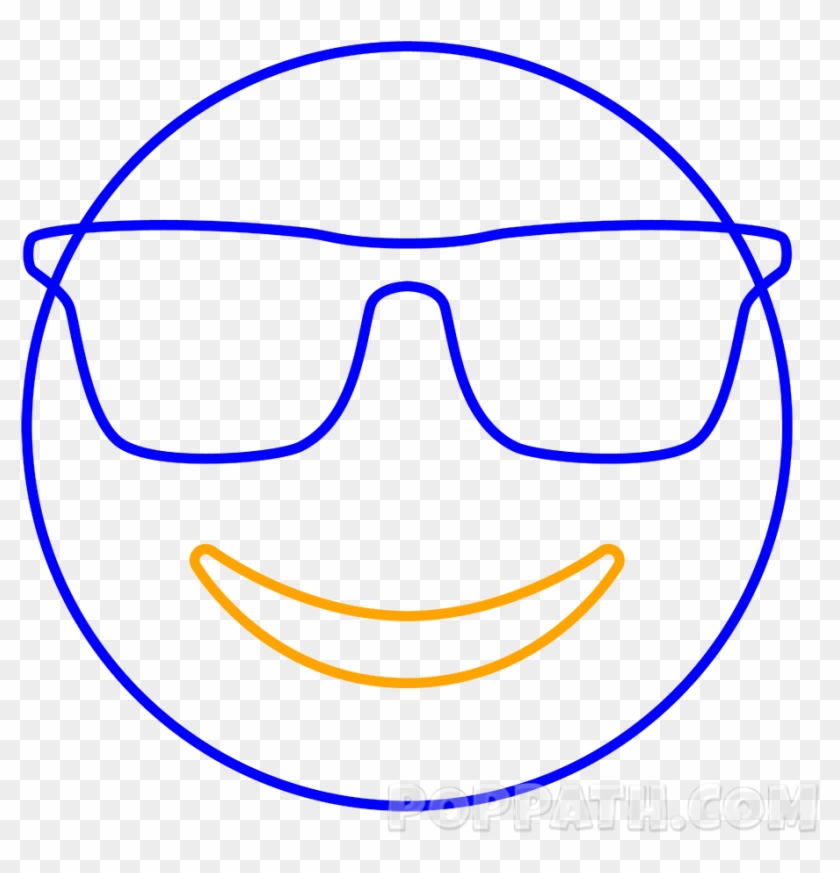 Draw A Crescent Inside The Big Circle For The Smiley - Emoji With Glasses Black And White Clipart #1700898