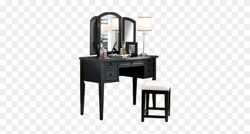 Black Dressing Table With Mirror And Front Stora - Black Vanities For Bedrooms Clipart #1704085
