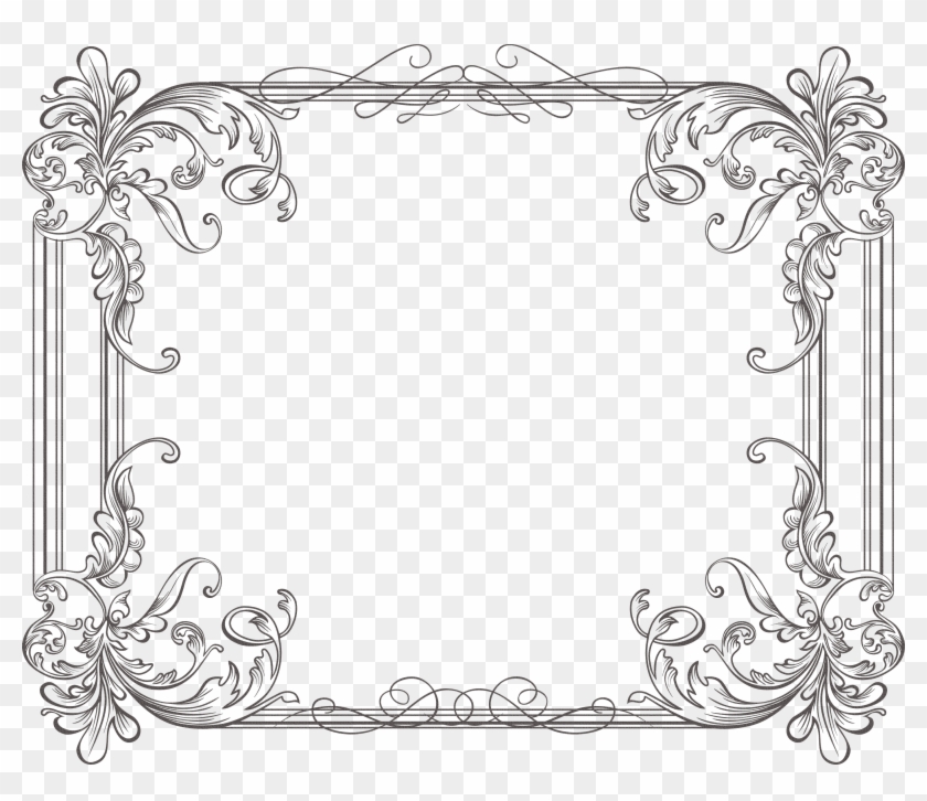 Scrollwork Money Corner Clipart - Black And White Vintage Border Design - Png Download #1707767