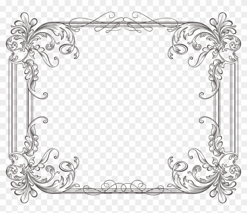 Scrollwork Money Corner Clipart - Black And White Vintage Border Design - Png Download