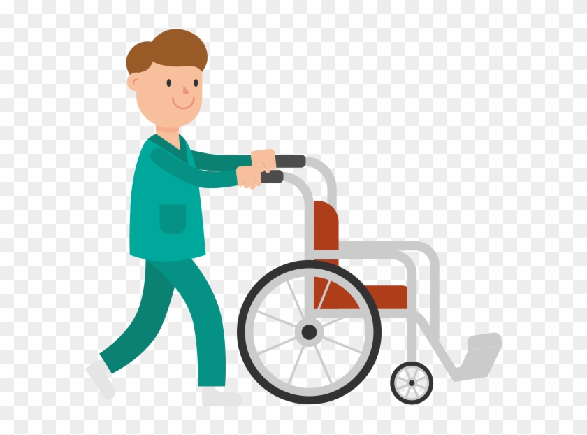 Nurse Pushing Empty Wheelchair Cartoon - Child Clipart