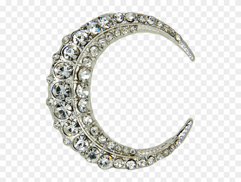 Rhinestone Moon Pin, Silver - Body Jewelry Clipart #1718769