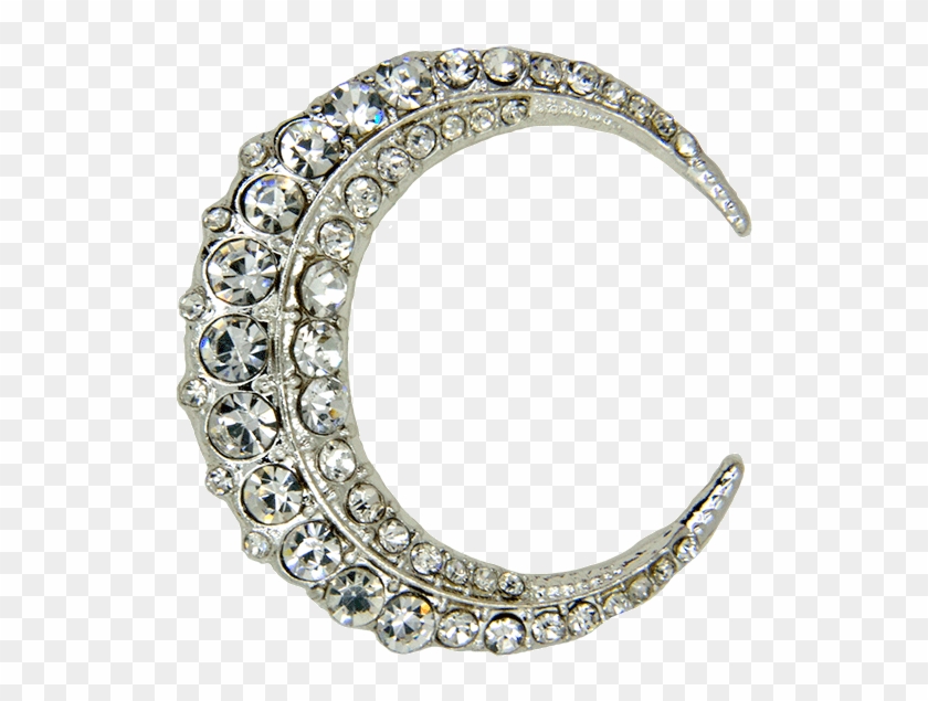 Rhinestone Moon Pin, Silver - Body Jewelry Clipart