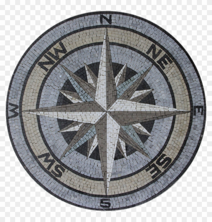 Floor Medallion Compass Sea Nautical Mosaic - Compass Marble Floor Clipart #1719415
