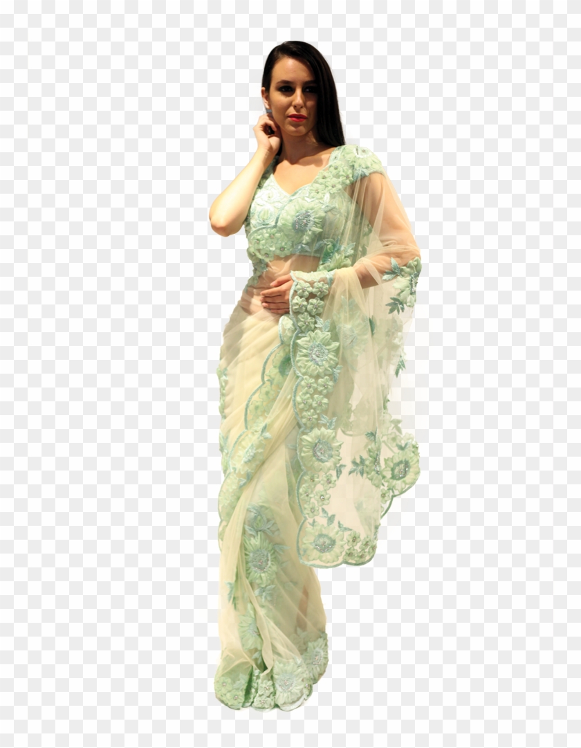 Net Green Saree - Sea Green Net Saree Clipart #1726248