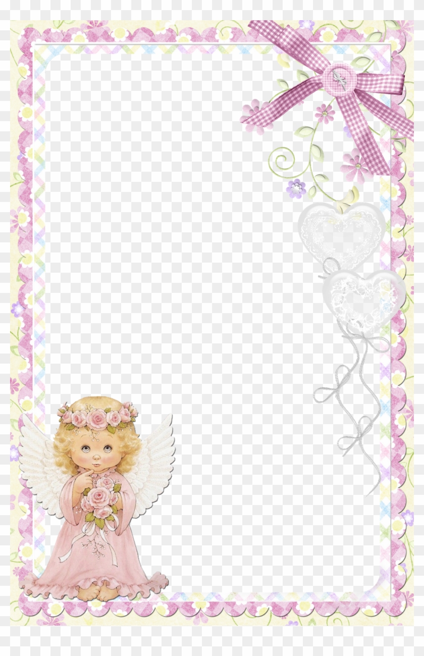 Cute Soft Pink Png Frame With Angel - Pink Angel Frame Png Clipart