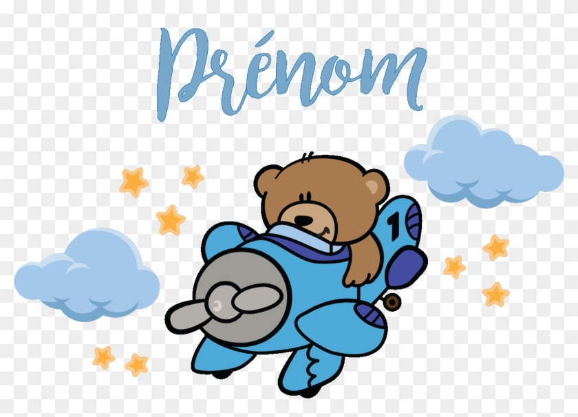 Sticker Prenom Personnalise Ourson Dans L Avion Ambiance - Stickers Avion Ourson Clipart