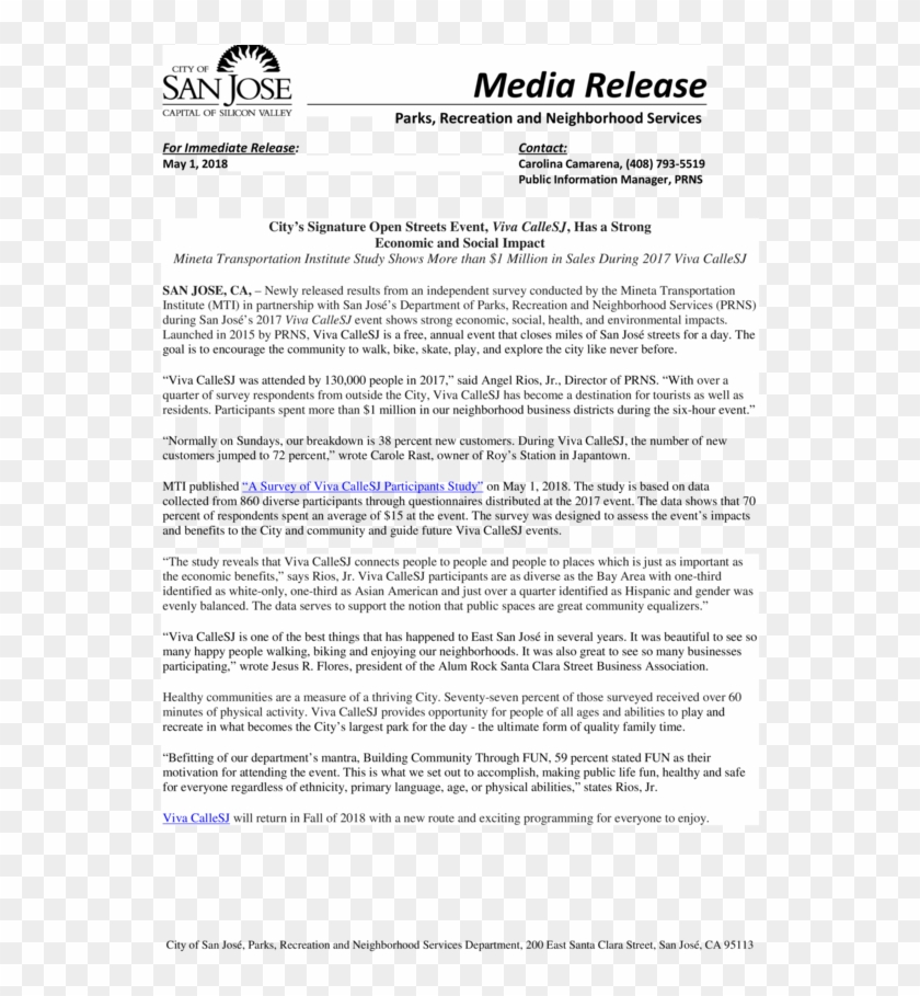City's Signature Open Streets Event, Viva Callesj, - City Of San Jose Clipart #1740053
