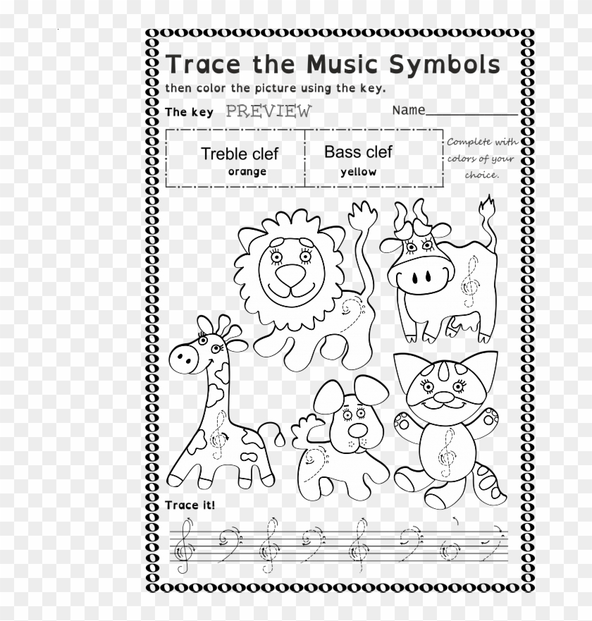 Treble Clef Worksheets - Line Art Clipart #1749432