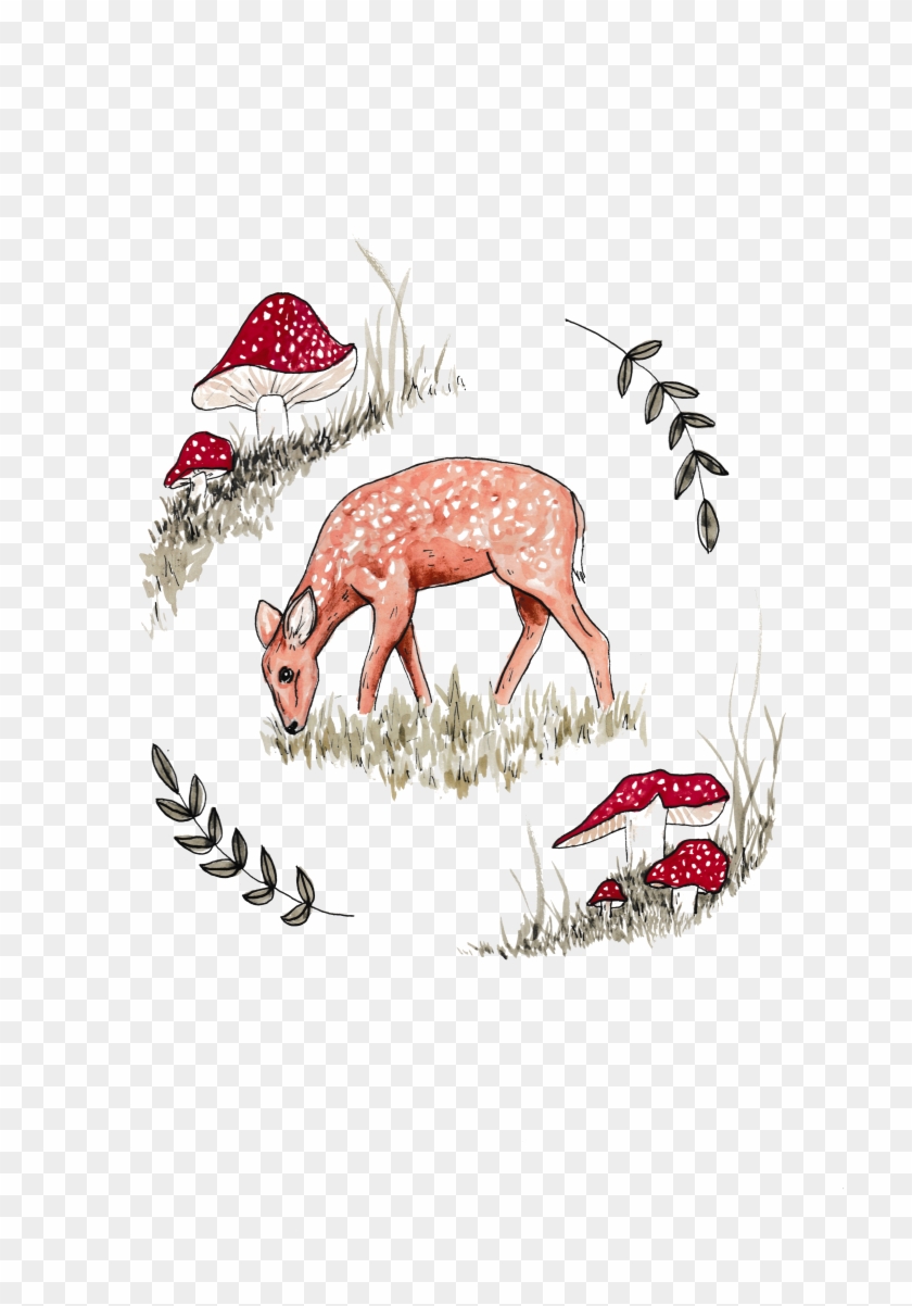 Art Print Featuring A Deer Within A Garland Hand Painted Clipart #1753802