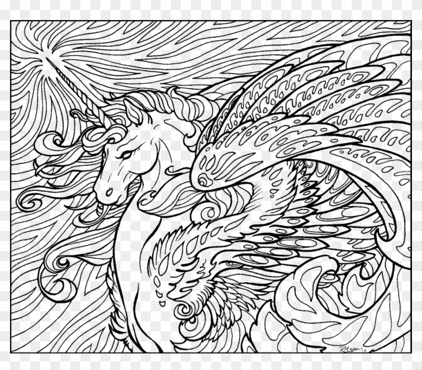 Coloring Pages Fairies And Unicorns With Page Unicorn - Hard Coloring Pages Clipart