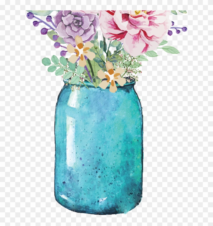 Mason Jar Blue Flower Png Free Stock Techflourish Collections - Watercolor Mason Jar Flowers Clipart #1757916