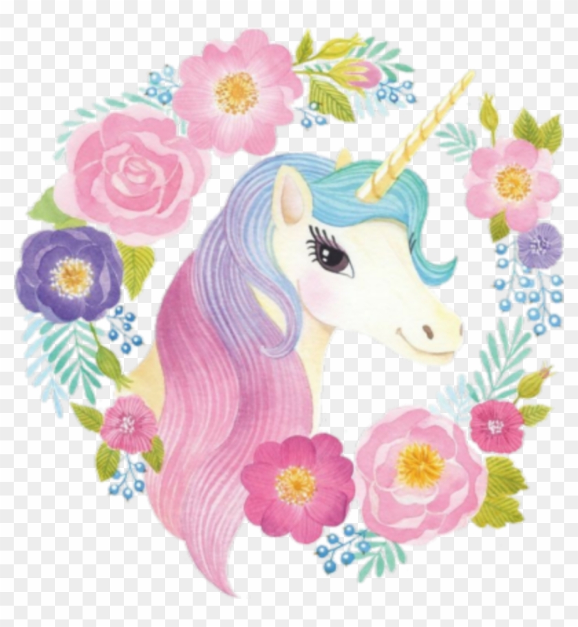 Spring Cute Colorful Flowercrown Flo - Watercolor Unicorn Png Clipart #1758443
