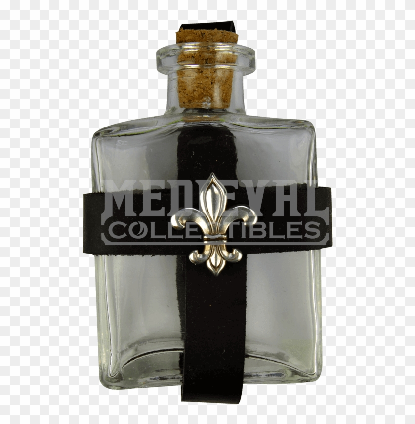 Glass Potion Bottle With Fleur De Lis Holder - Glass Bottle Clipart