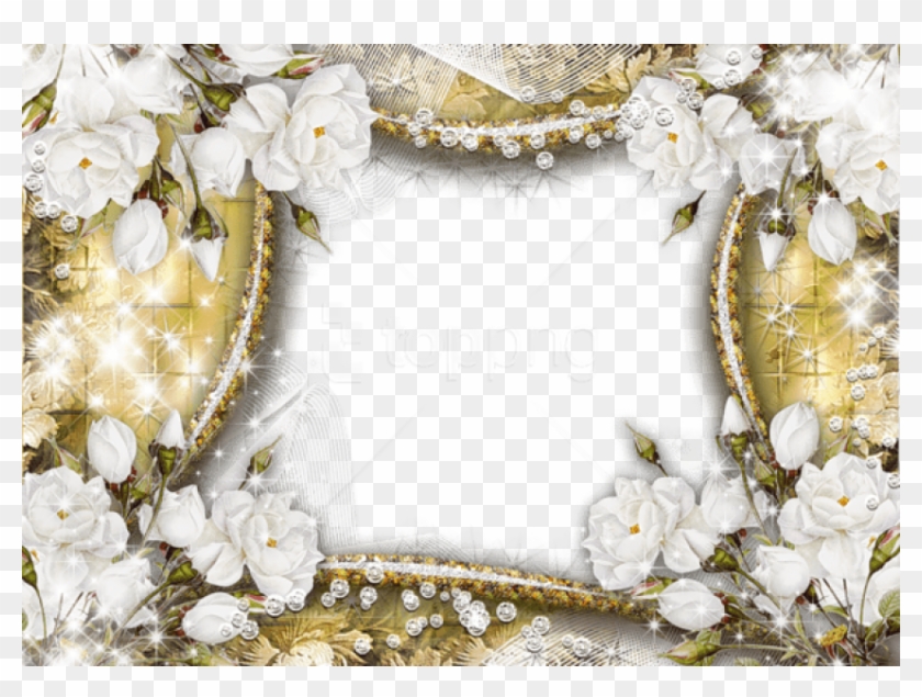 Free Png Goldframe With White Roses Png Images Transparent - Flower Frame Image Free Transparent Clipart #1775741