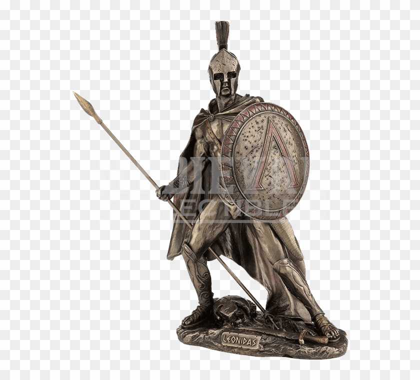 Leonidas With Spear And Shield Bronze Statue - Greek Warrior Figurine Clipart