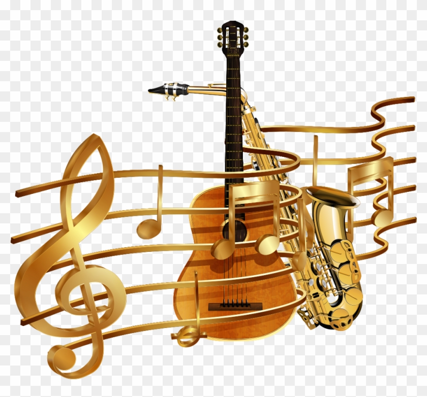 Musical Clef Stock Illustration Notes With Gold - Art Saxophone Music Notes Clipart #1777695