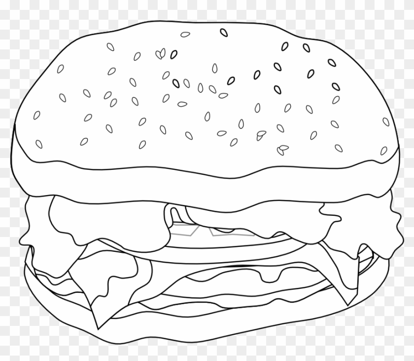 Cheese Burger Cheeseburger Black White Line Art 999px - Illustration Clipart