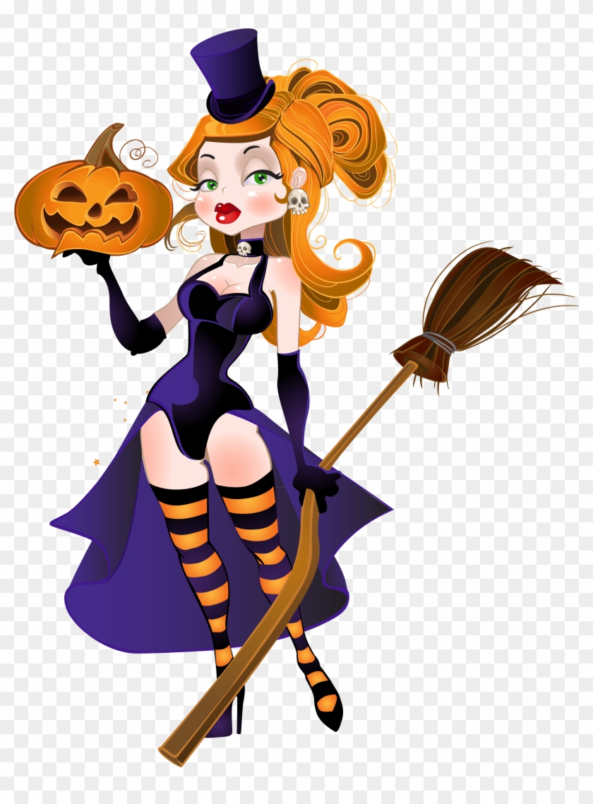 Halloween Witch With Broom And Pumpkin Png Clipart - Hoo Hoo Halloween Betty Boop Gif Transparent Png #1784012