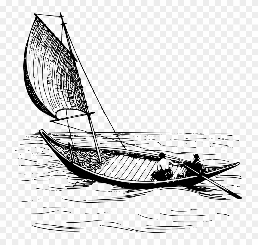 Drawn Sailboat Ocean Drawing - Ocean Boat Clipart Black And White - Png Download #1785894