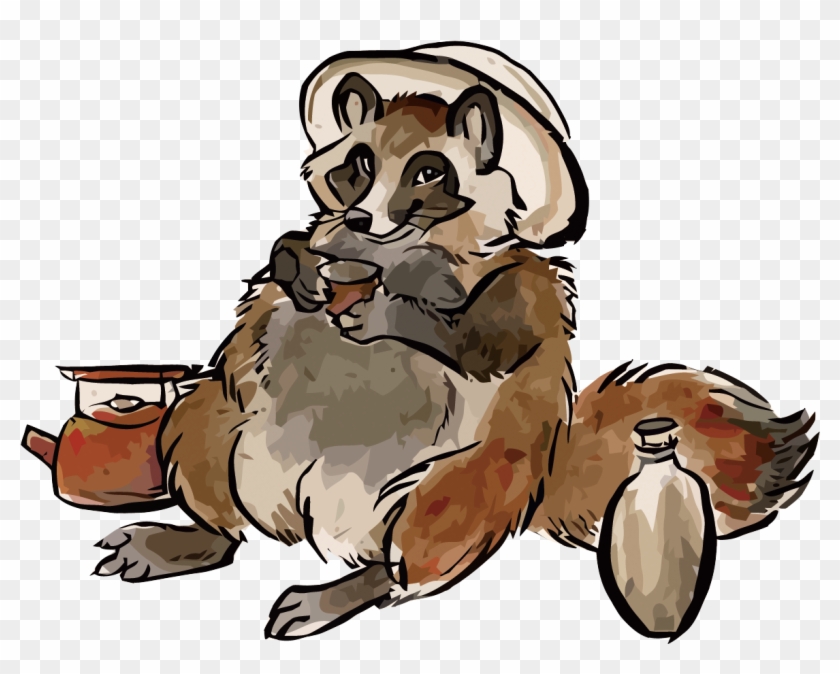 Japanese Raccoon Dog Watercolor Painting Drawing - Illustration Clipart