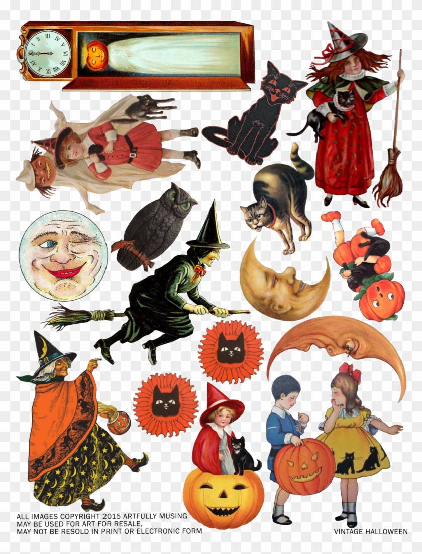 Free Vintage Halloween Collage Sheet - Vintage Halloween Clip Art - Png Download