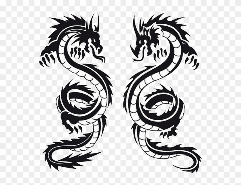 Dragon Double Tattoo - Chinese Dragon Images Black And White Clipart