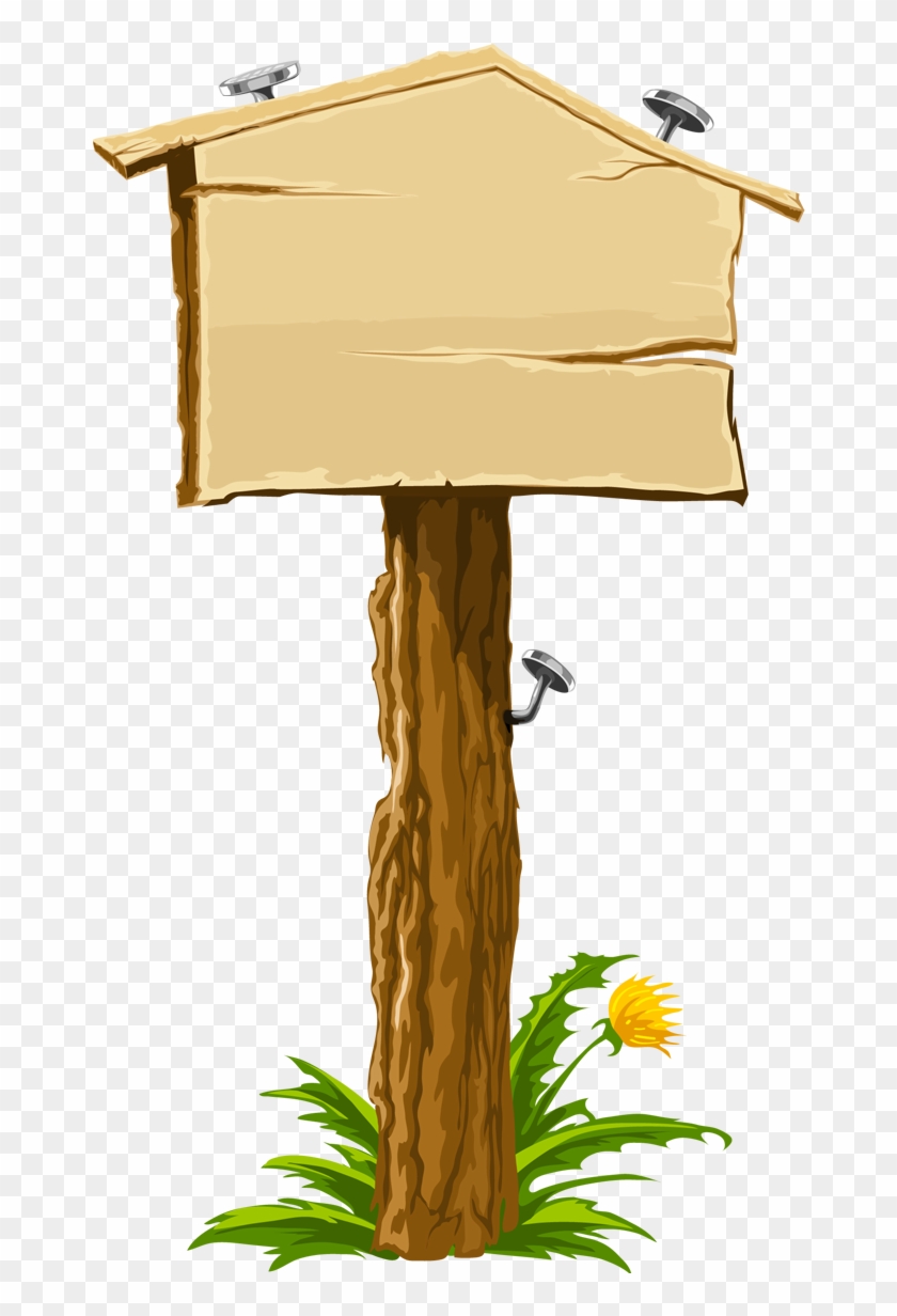 Wooden Signpost With Grass And Stones - Blank Sign Clipart