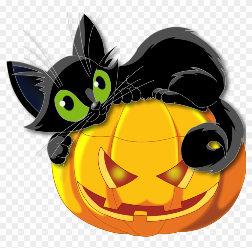 Large Transparent Halloween Pumpkin With Black Cat - Black Cat And Pumpkin Clipart #182076