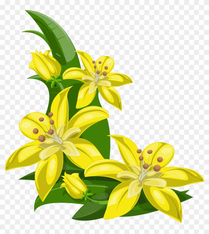 Yellow Exotic Flowers Decoration Png Image - Yellow And Green Flower Border Clipart