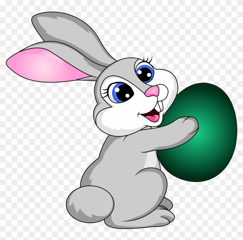 Easter Bunny Clipart Image - Cartoon Bunny Holding An Egg - Png Download