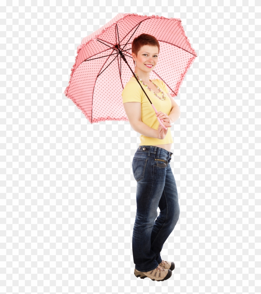Young Happy Woman Standing With Umbrella Png Image - Girl With Umbrella Png Clipart #183647