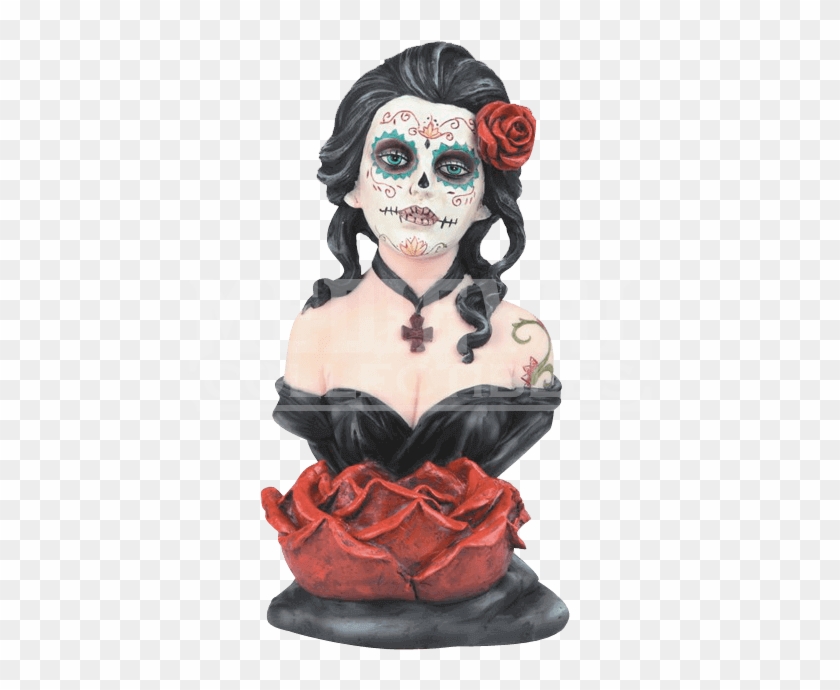 Sugar Skull Bust With Rose Candleholder - Bust Skull Clipart #184313