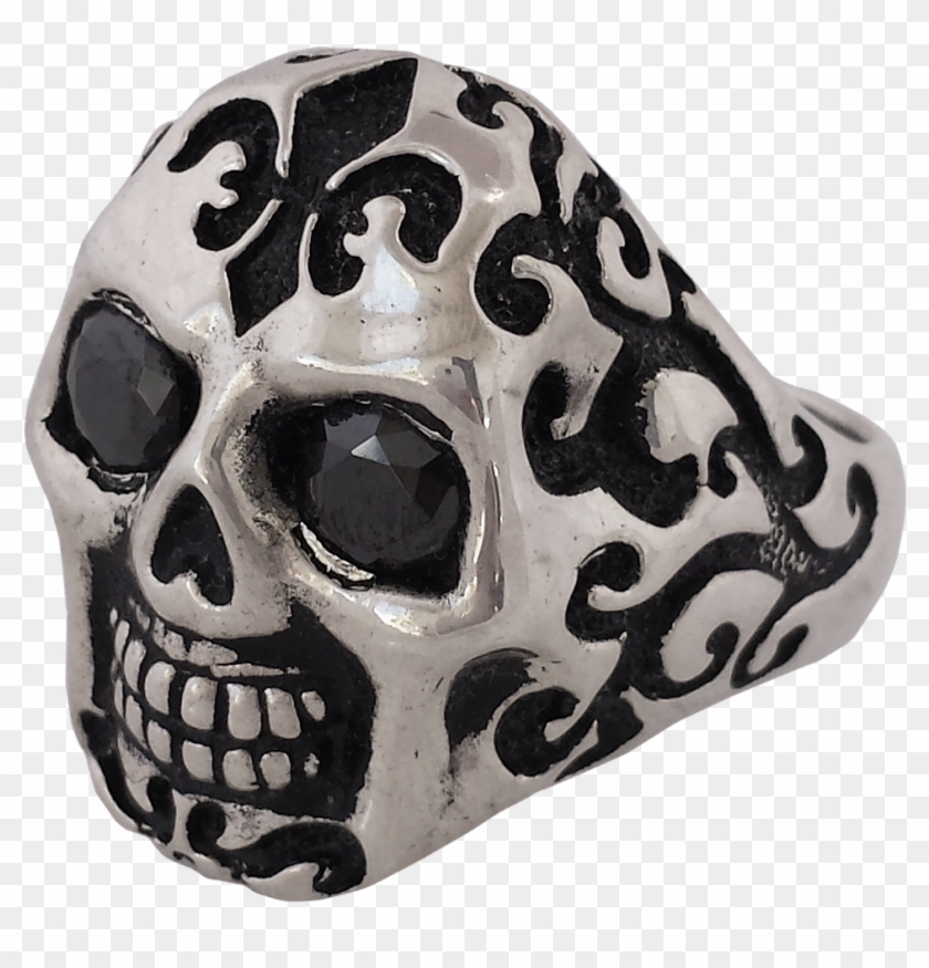 New- Badass Giant Sugar Skull Ring In Sterling Silver - Skull Clipart