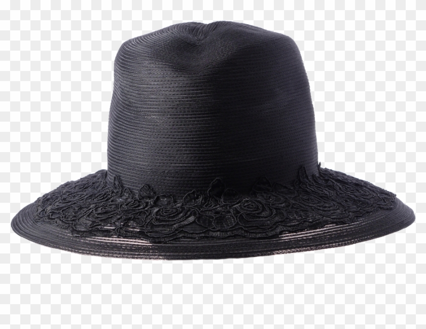 Black Medium Fedora With Hand-sewn Lace Trim - Fedora Clipart #187782