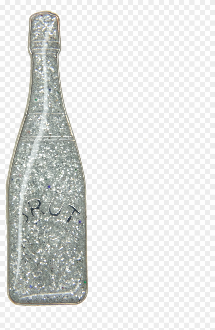 Champagne Bottle Pin, Silver Glitter - Glass Bottle Clipart